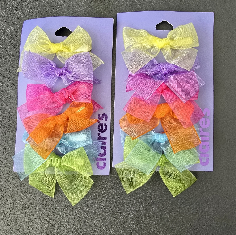 BNIB Girls Bows, 2 sets of 6, multi colored